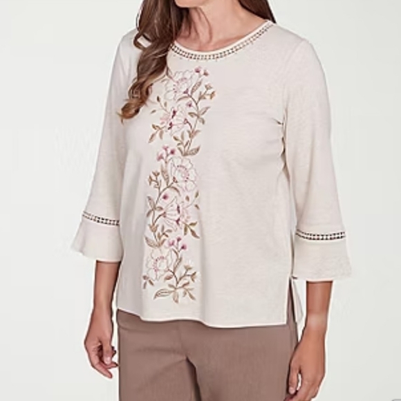 Alfred Dunner Tops - Alfred Dunner Telluride Womens Round Neck 3/4 Sleeve T-Shirt Size Large